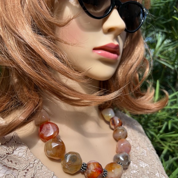 LARGE POLISHED CARNELIAN STONE STERLING SILVER NECKLACE - Picture 13 of 13